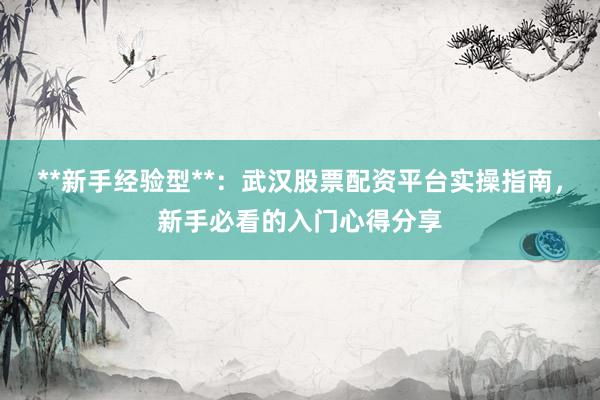 **新手经验型**：武汉股票配资平台实操指南，新手必看的入门心得分享