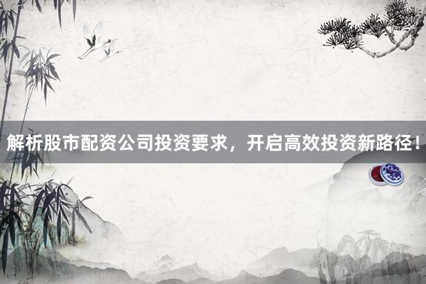 解析股市配资公司投资要求，开启高效投资新路径！