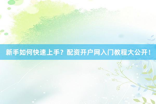 新手如何快速上手？配资开户网入门教程大公开！