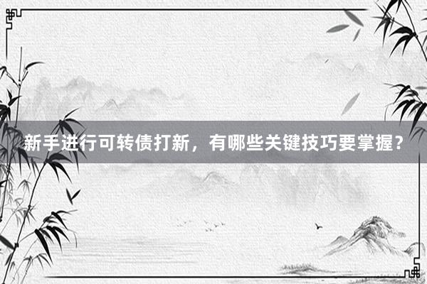 新手进行可转债打新，有哪些关键技巧要掌握？