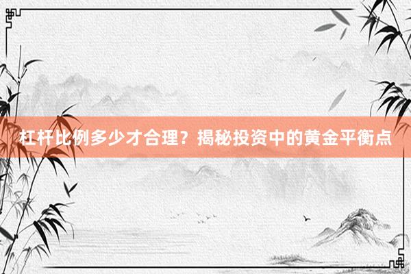 杠杆比例多少才合理？揭秘投资中的黄金平衡点