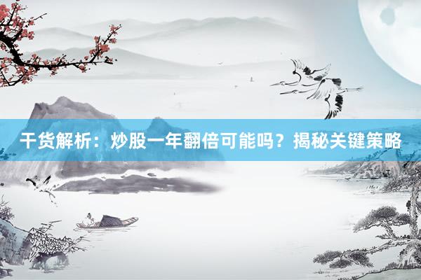 干货解析:炒股一年翻倍可能吗?揭秘关键策略