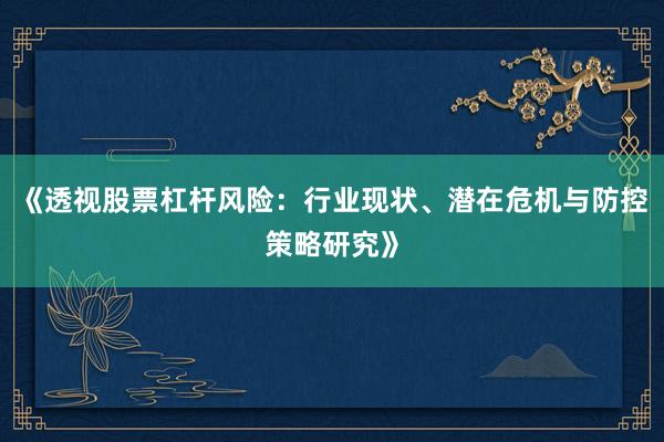《透视股票杠杆风险：行业现状、潜在危机与防控策略研究》